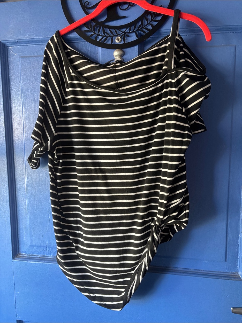 Striped One-Shoulder Knot Tunic Top - Black & White